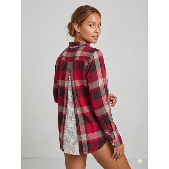 Isabella Sinclair Tops - Anthropologie Isabella Sinclair Plaid Button Front Shirt Lace Back Top Size S